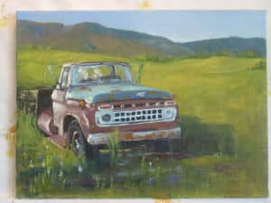 Oil painting by Ellen Lorne — Abandoned Ford Truck