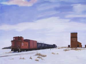 Oil painting by Ellen Lorne — Leaving Langdon — 1977