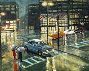 Oil painting by Ellen Lorne — Rainy Rainy Night