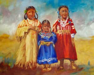 Oil painting by Ellen Lorne — Sarcee Girls