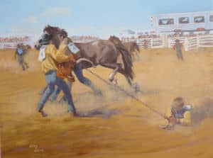 Oil painting by Ellen Lorne — Wild Horse Race